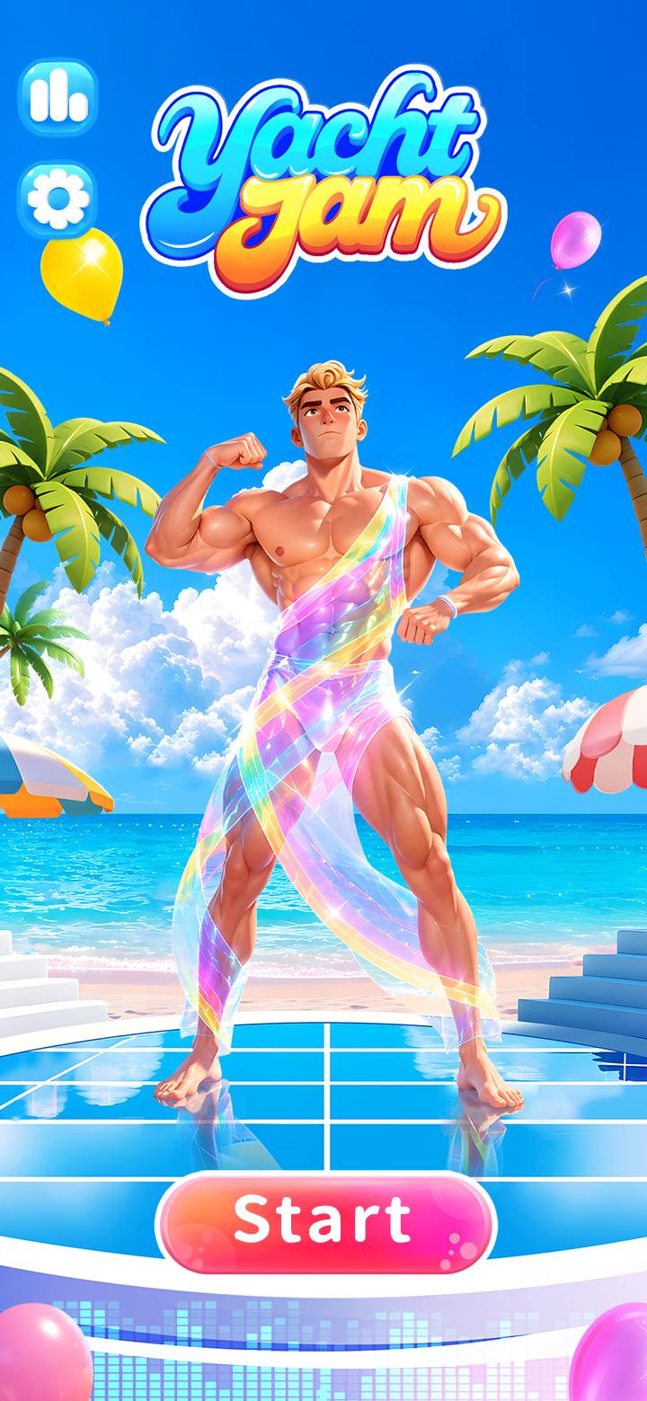 Yacht Jam opening screen on a sunny beach